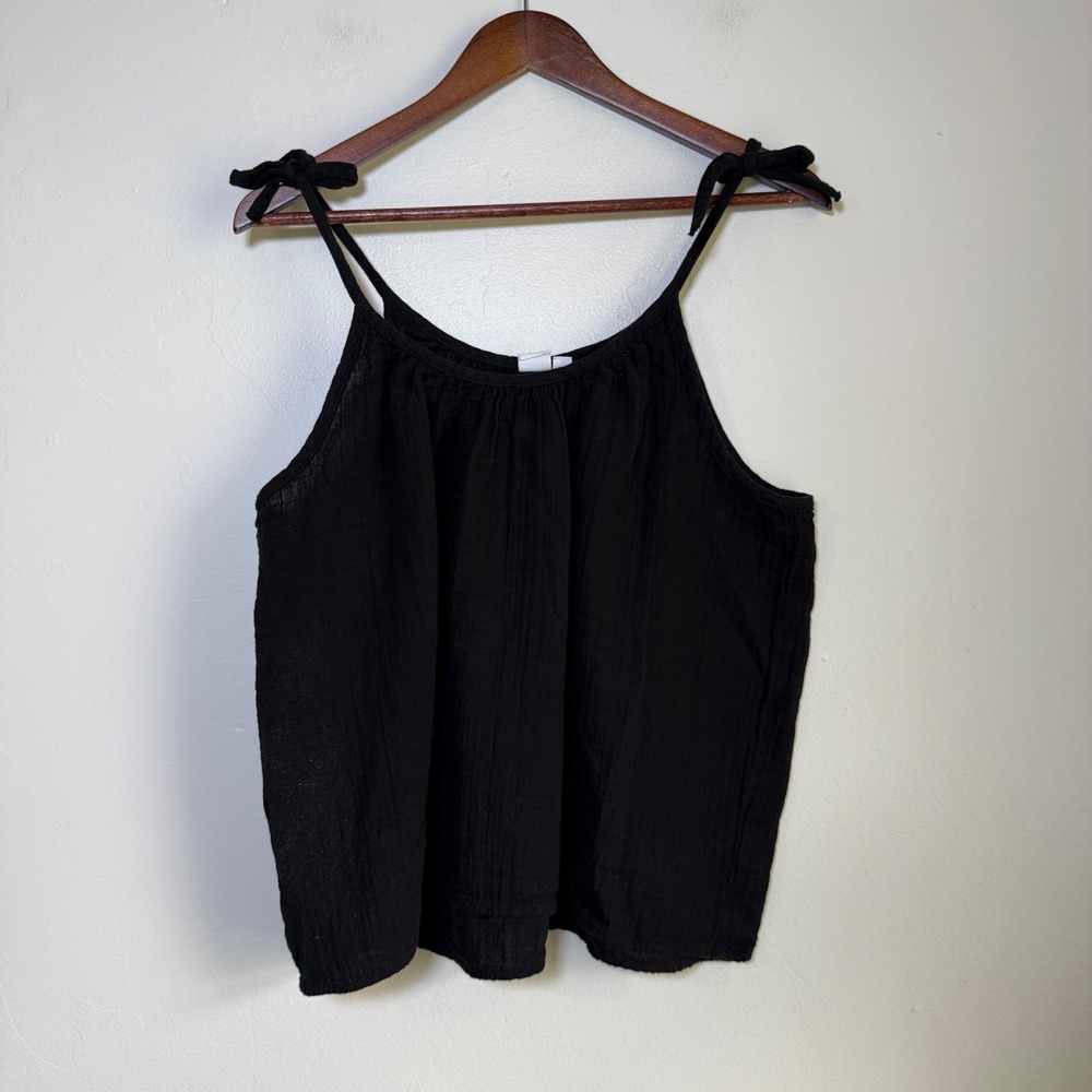 Gap Tie-Shoulder Gauze Breezy Relaxed Cami Tank Top Size Large‎ Black